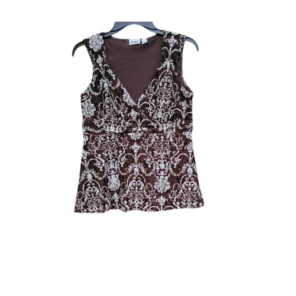Cato Sleeveless V-Neckline Brown and White Top Size S
